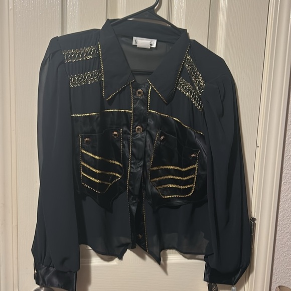 Michel Elliot Tops - Michel Elliot black & gold trim blouse NWT sheer